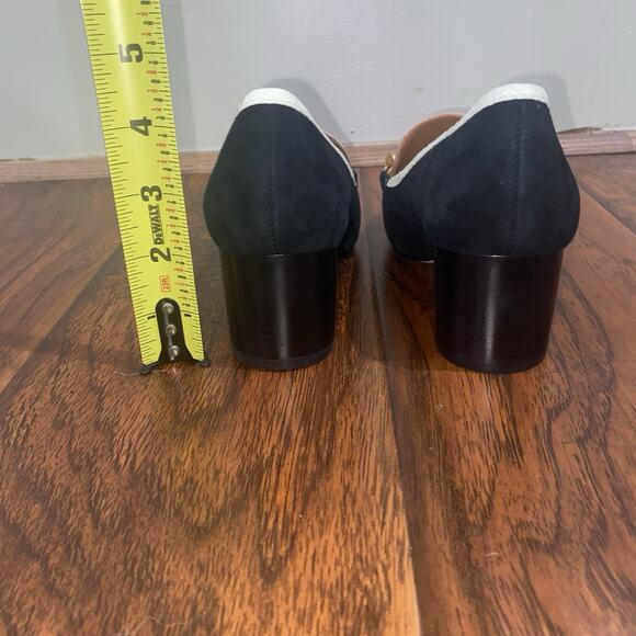 TORY BURCH Jessa Mid Heel Pump Loafers 5 Black Suede Pink Leather Slip On Gold - Picture 5 of 9